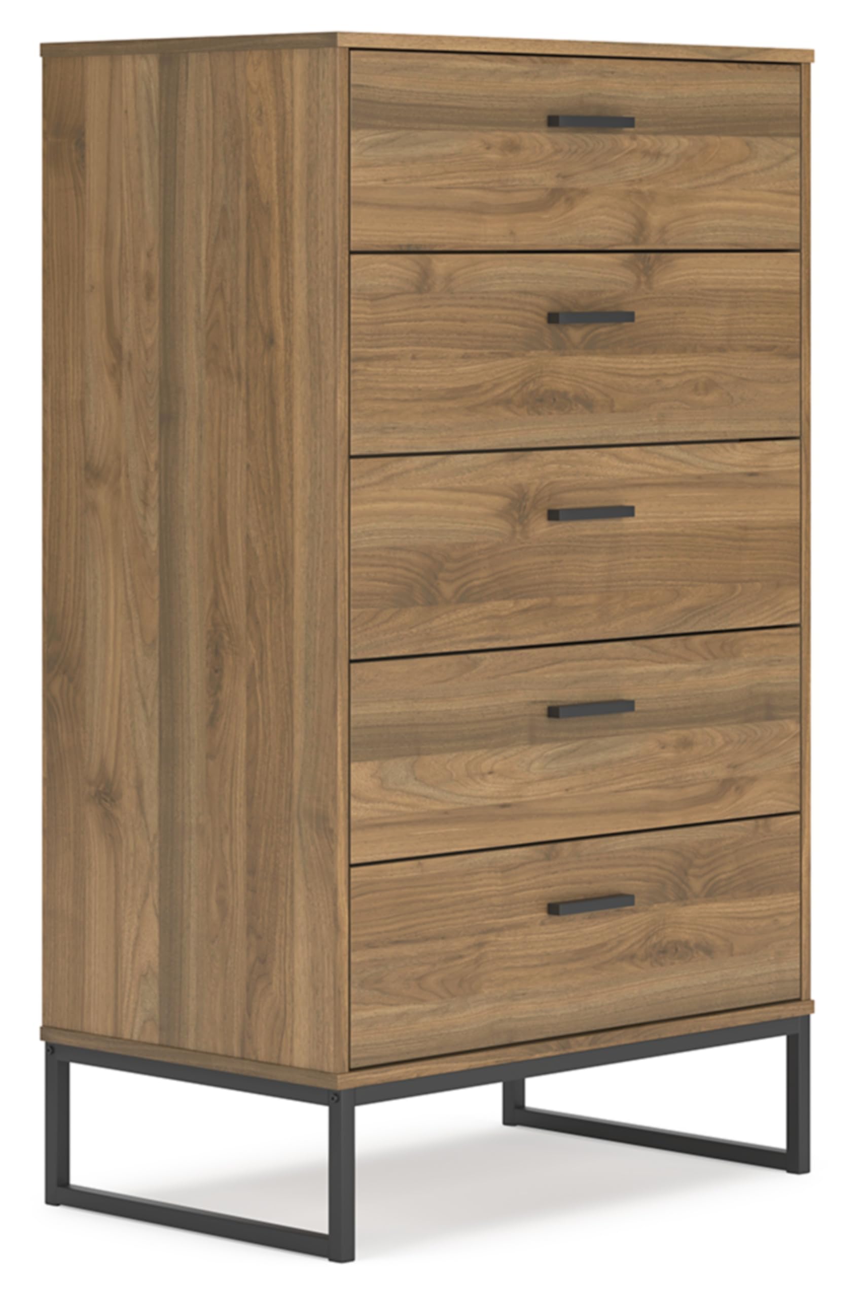 Signature Design by Ashley Deanlow Mid-Century Modern Chest of Drawers with Dark Pewter-Tone Legs and Handles, 5 Storage Drawers, Wood, 50.67" High, Brown
