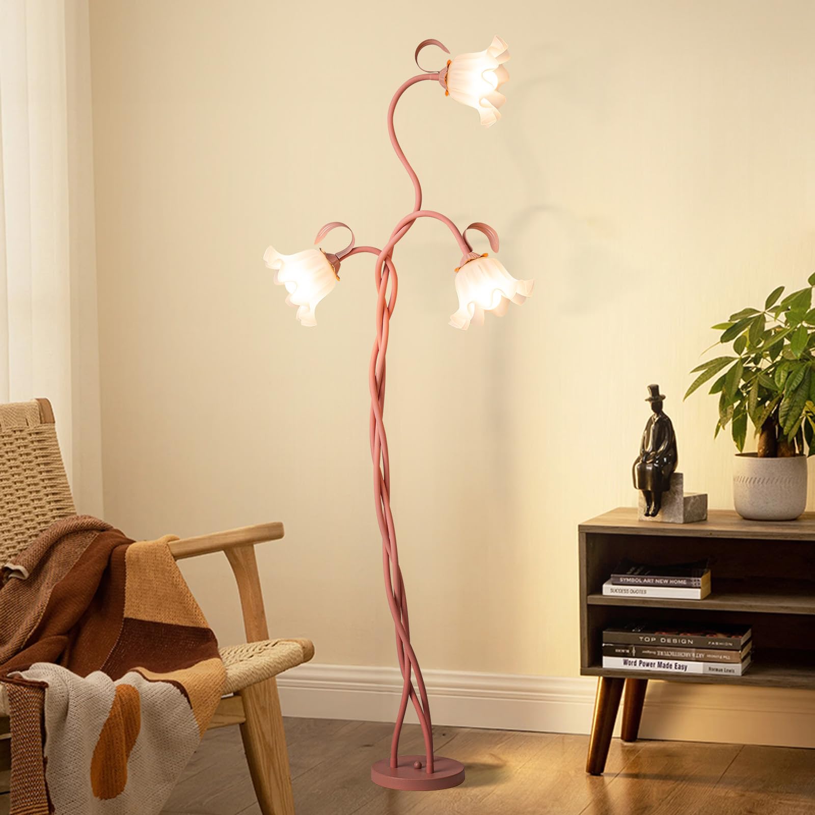 Blumen Stehlampe Wohnzimmer,Schwanenhals DIY Bogenlampe Standleuchte mit 3-Köpfe Rose,Spirale Stehlampe Dimmbar Leselampe Studie,Vintage Standing Floor Lamp für Schlafzimmer,BüRo,170Cm,Rosa