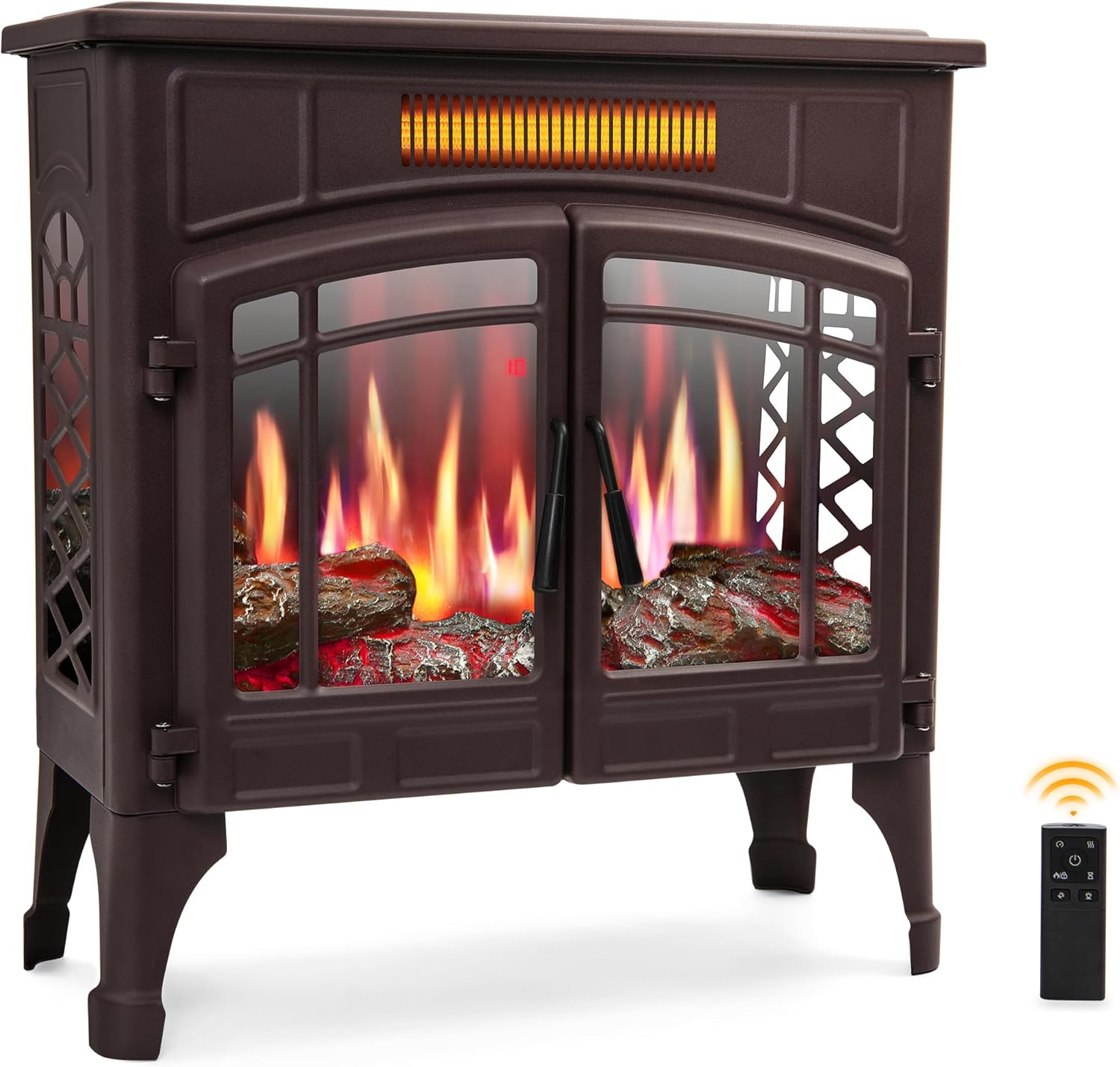 RealSmart Electric Fireplace Heater, Freestanding Stove Heater with 3D Realistic Flame Effect, Fireplace Stove Overheat Safety Protection for Indoor Use Bedroom,750W 1500W Retro Brown NOT TESTED INCOMPLETE