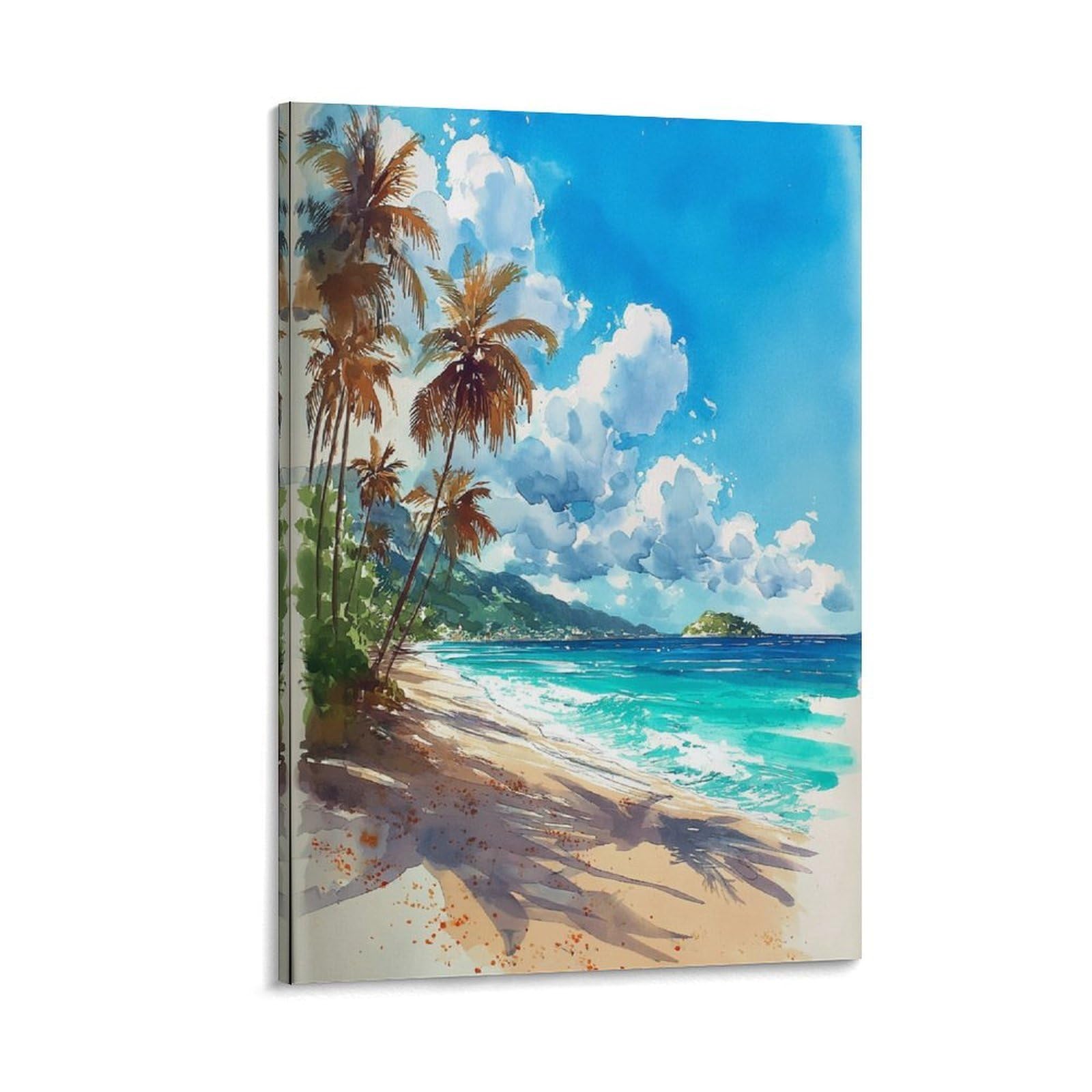 XWYMXZ Belize Beach Watercolor Painting Caribbean Travel Posters Tree 24x36inch(60x90cm) Vintage Watercolor Canvas Art