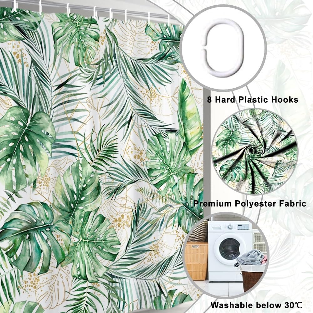Uiiooazy Cortina de Ducha de Hoja Eucalipto, Cortinas de Ducha Verde Oro Abstracto Planta Cortinas de Baño Antimoho Impermeable Lavable Tejido de Poliéster Cortina Ducha con Ganchos 90x180cm — view 221
