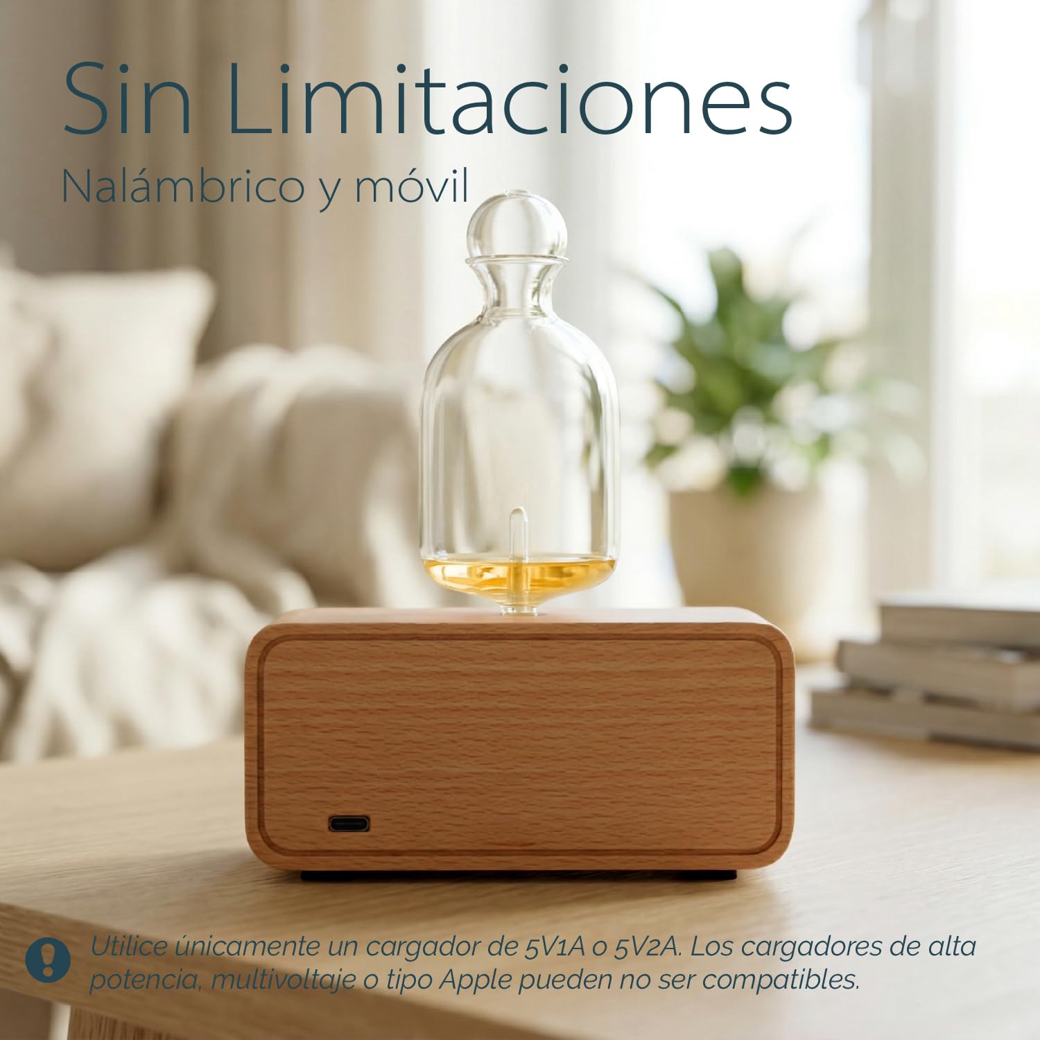 Aria Difusor de Aceites Esenciales Sin Agua, Nebulizador de Aromaterapia en Vidrio y Madera, Difusor de Aromas Inalámbrico para Hogar y Salón, Batería Recargable, Diseño Retro con Temporizador & LED