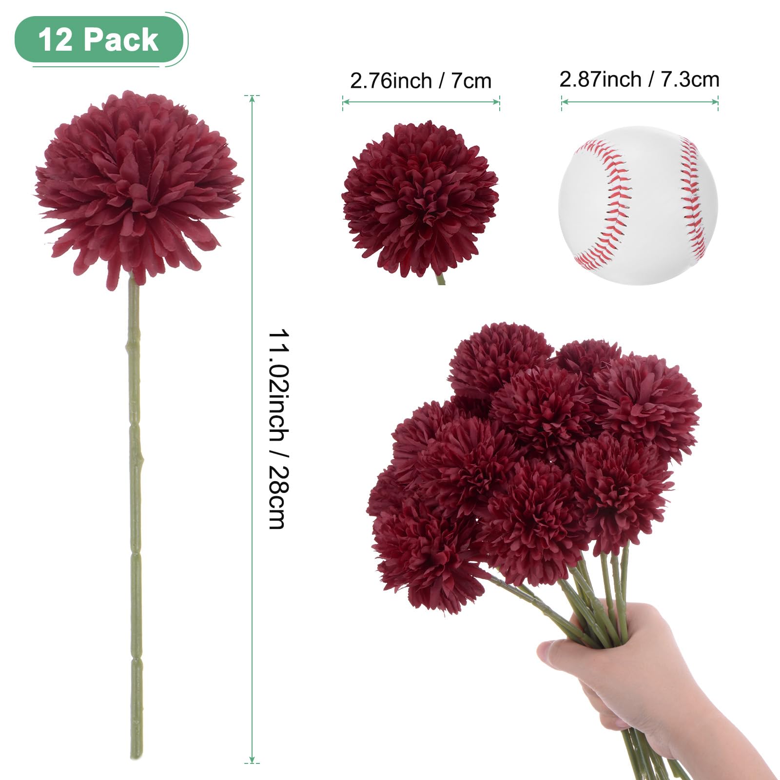 M METERXITY 12-Pack Artificial Chrysanthemum Ball Flowers - Image 3