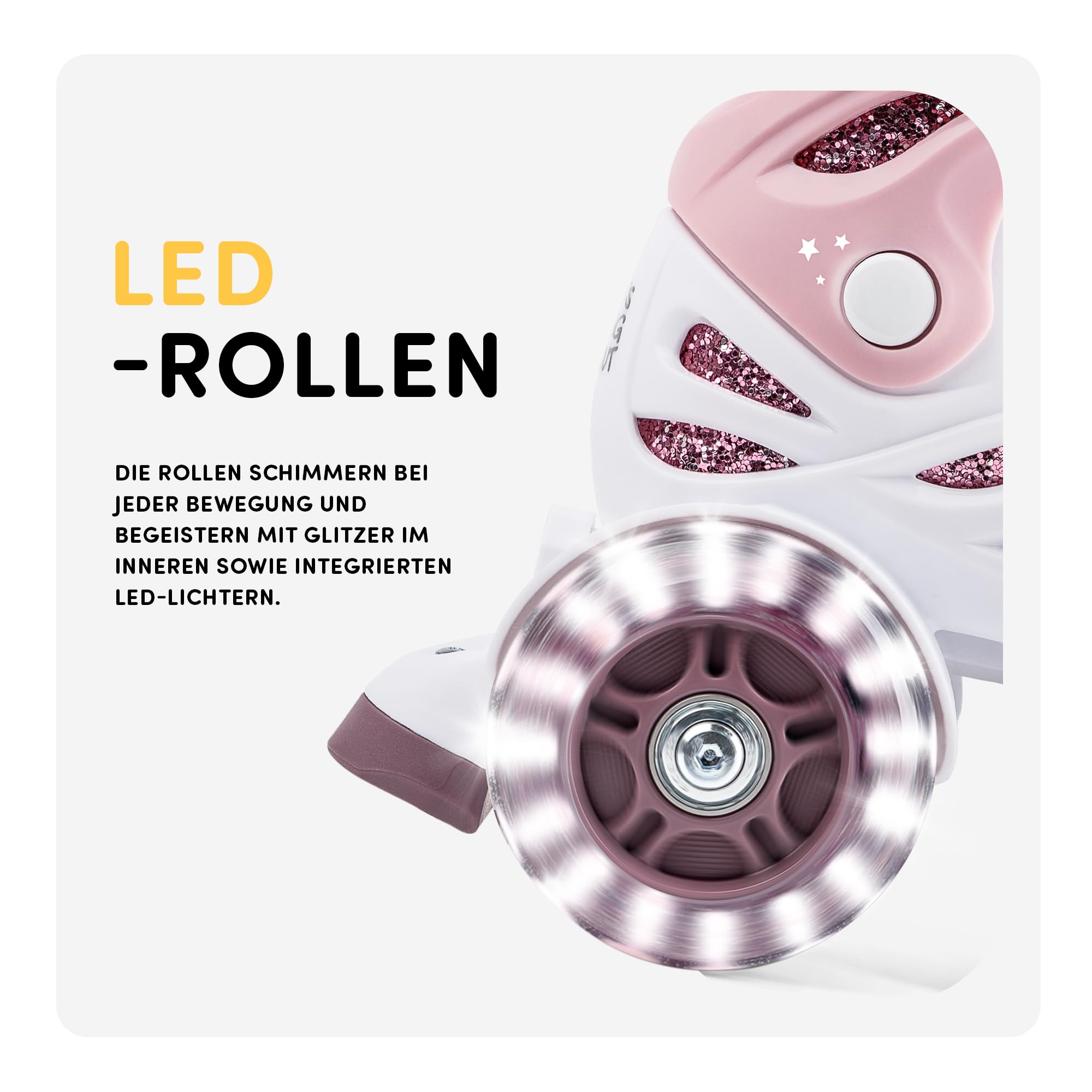 Cariboo Ballerina – Verstellbare Kinder-Inlineskates mit Schutzset (3-teilig), LED-Räder, Sicherheitsstopper, Einfaches Lernen, Glitzerdesign