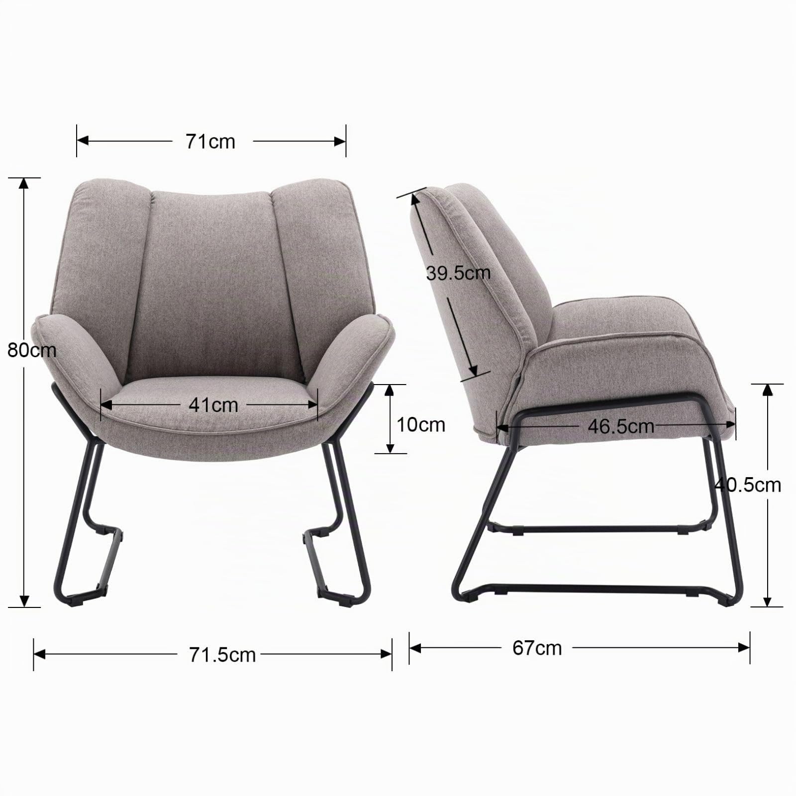 Ya-Home Sillones de Salón Individual de Lino Moderno, Butacas Pequeñas con Reposabrazos,Silla Lectura Silla de Ocio con Patas de Mrtal para Dormitorio/Sala de Estar,Gris