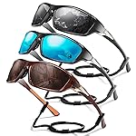 Foliful Polarized Sports Sunglasses for Men, Mens Sunglasses Wrap Around UV400 Protection for Cycling Fishing Driving, Gray/Ice Blue/Coffee