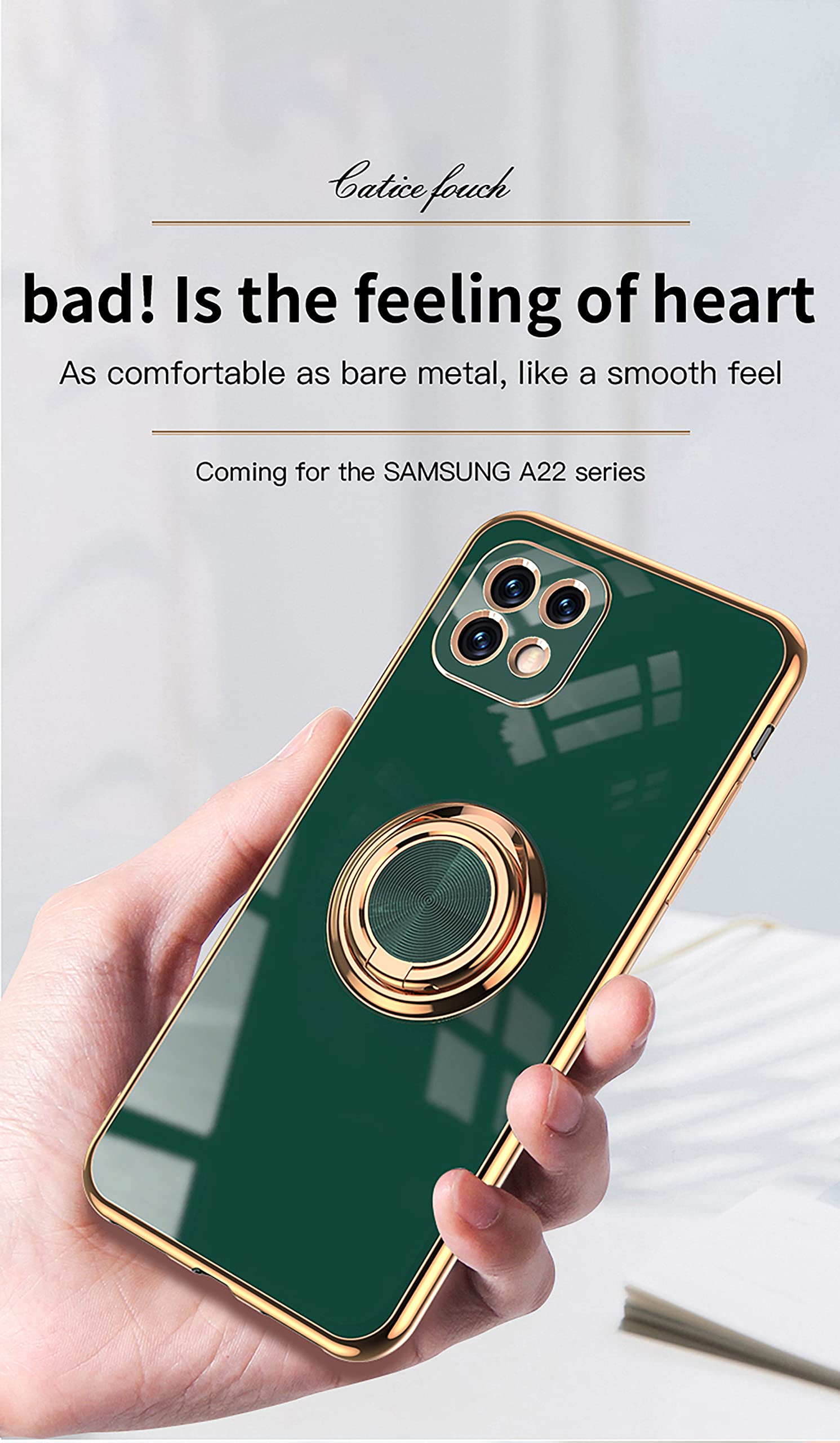 Custodia per Samsung Galaxy A22 5G, Cover Elegante Case Silicone TPU Morbida Sottile Slim Colorata Antiurto Custodia con Anello Ring Magnetica Supporto per Samsung Galaxy A22 5G-Rosa Chiaro