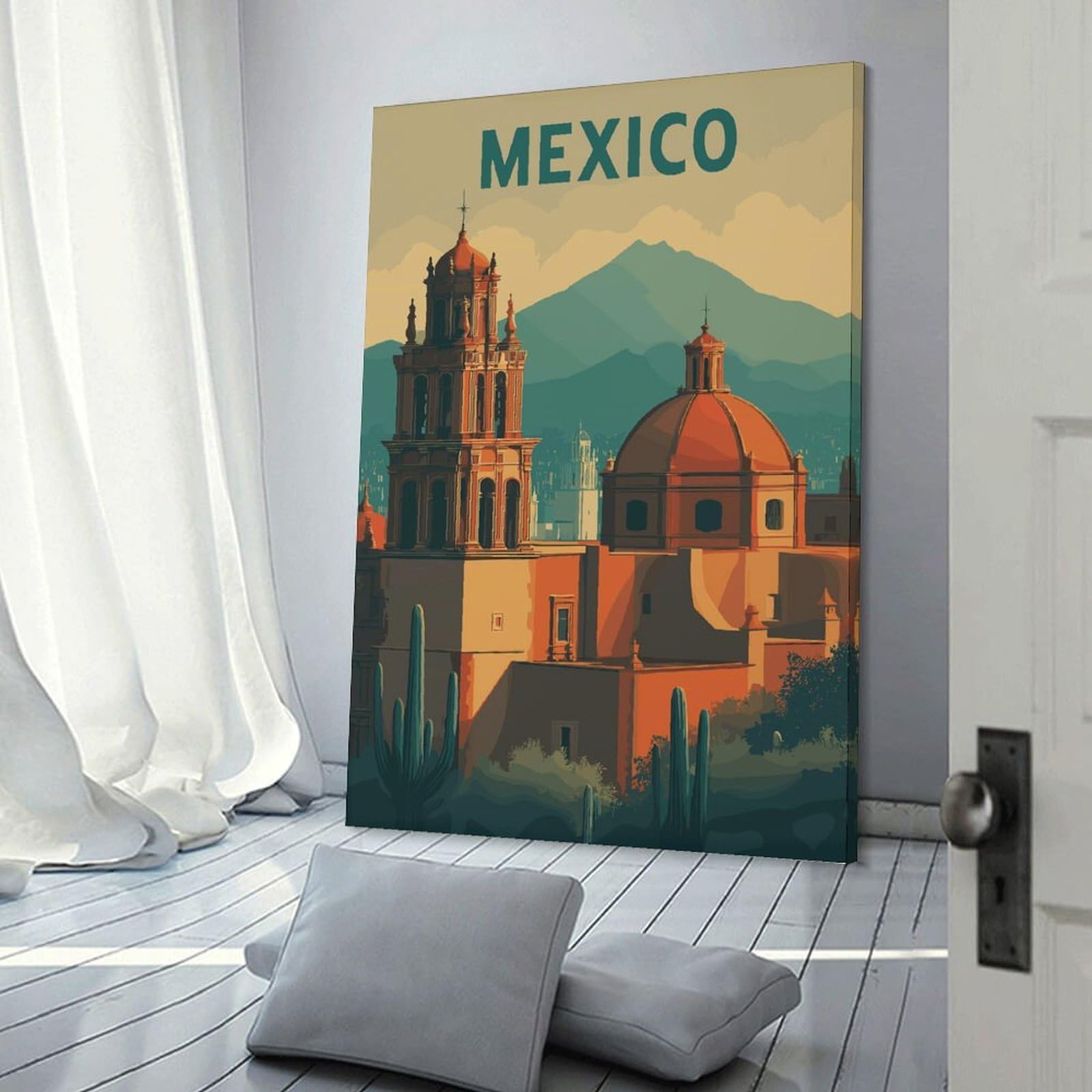 Junmoney Canvas Wall Art Vintage Mexico Travel, 24x36inch(60x90cm), for Bedroom, Guest Room Or Reading Nook, Canvas Wall Decor for Personal Spaces