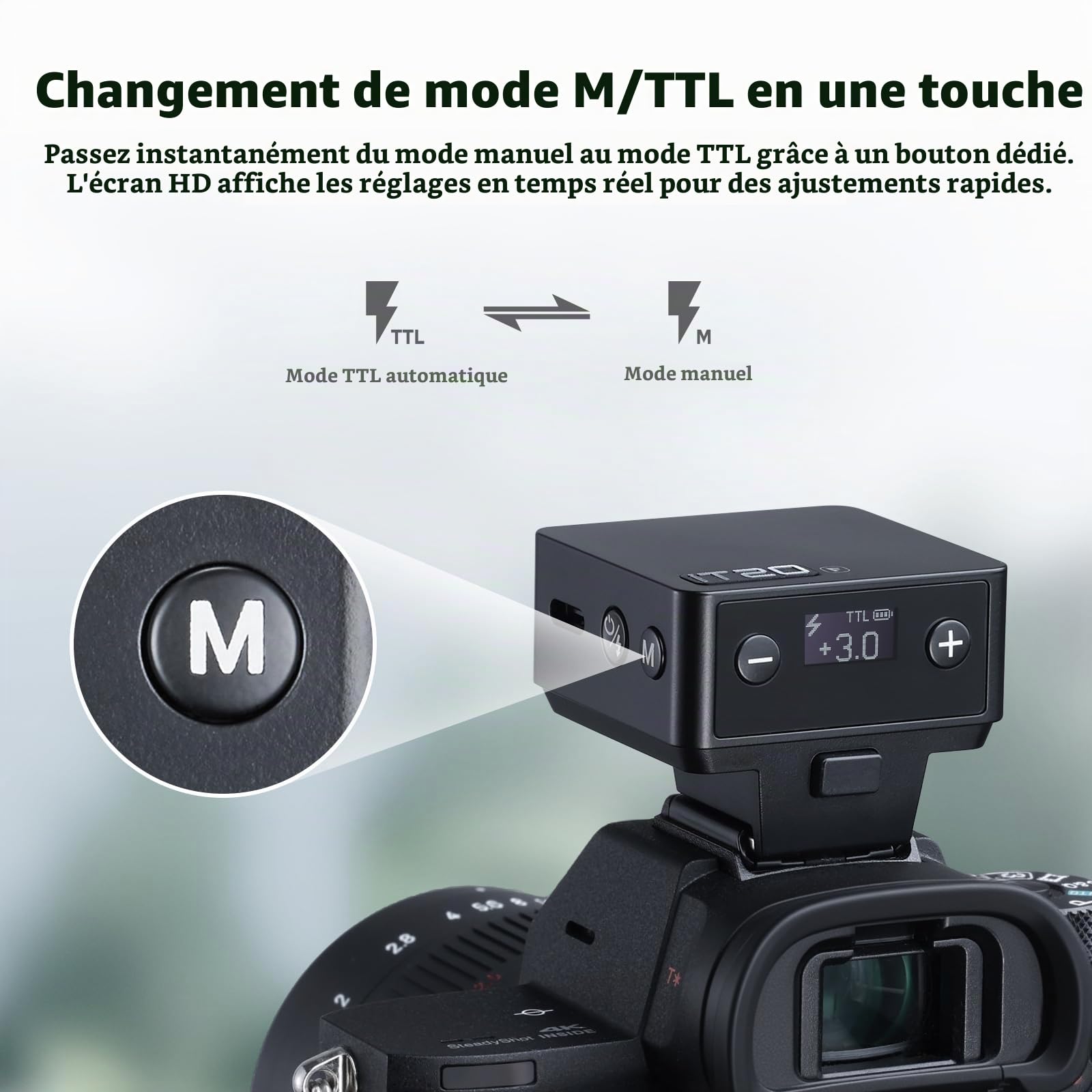 Godox iT20F TTL Mini Flash pour Fujifilm, Batterie Intégrée Recharge USB-C | Flash Appareil Photo, 700 Flashes à Pleine Puissance, 1,5 s Recycle Rapide, Diffuseur Magnétique et Filtre de Couleur (Noir)