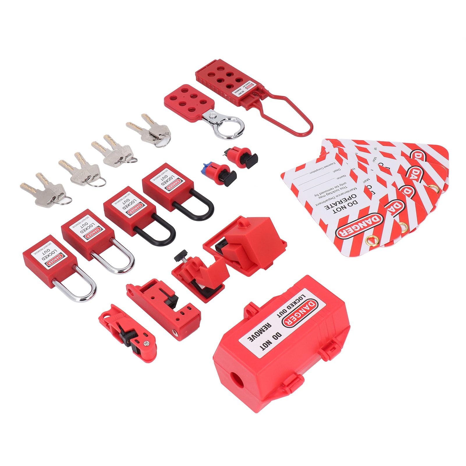 FOSA Electrical Lockout Tagout Kit, Circuit Breaker Lockout, Safety Locks with Hanging Tags Keys and Storage Bag for to Manage Electrical Equipment, fosa3ow1tr8ymp