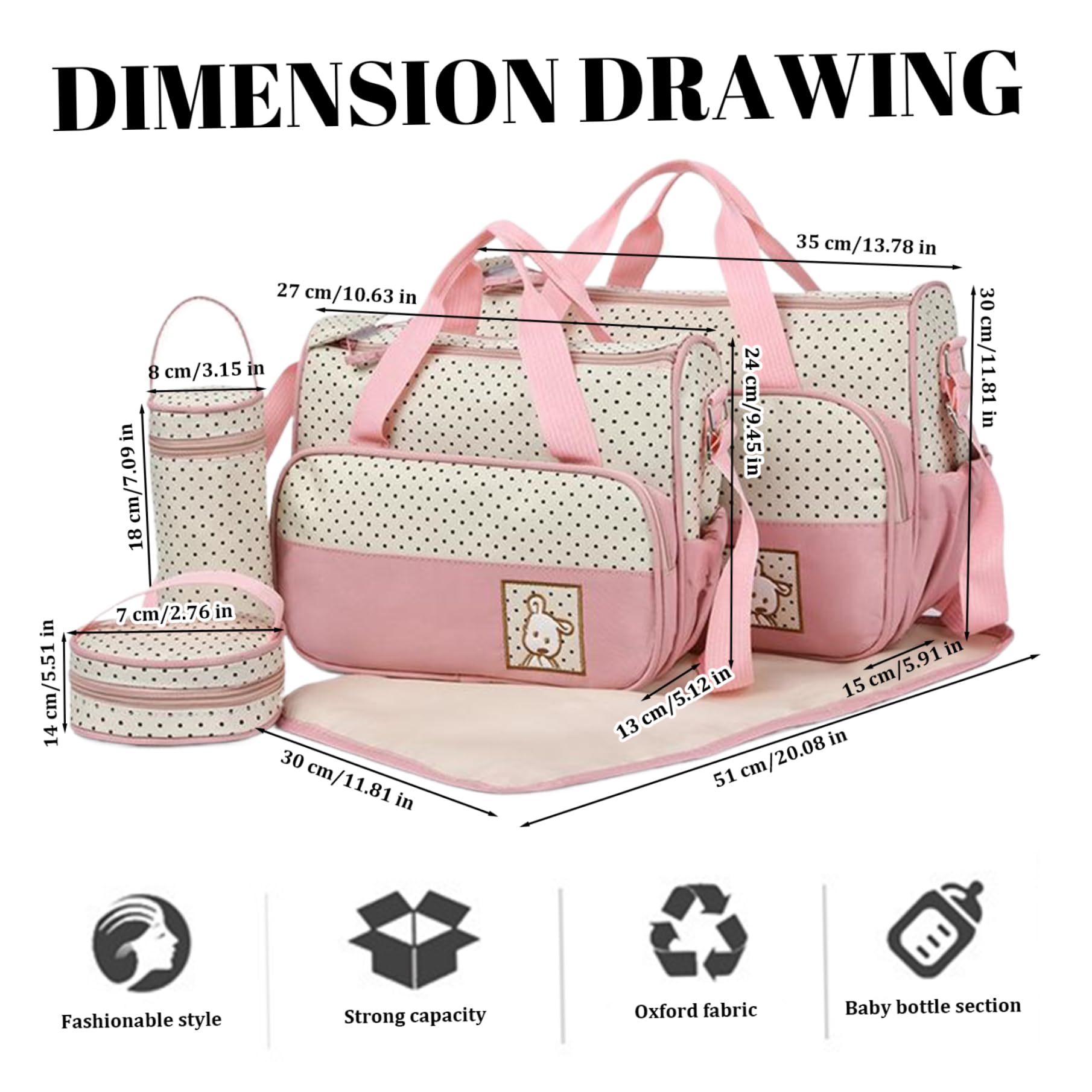 Borse per pannolini per neonati maschi 5 pezzi/set Kit per la cura dei neonati multifunzionale a prova di acqua e polvere con due borse borsa per biberon piccola borsa per il pranzo e tappetino per pa
