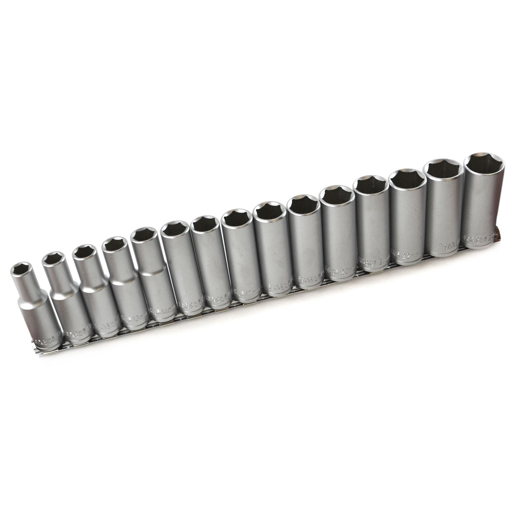 Ab Tools 15Pc 1/2" Dr Deep Reach Crv Sockets On Rail 10-24Mm Hex 6 Point Metric Te885