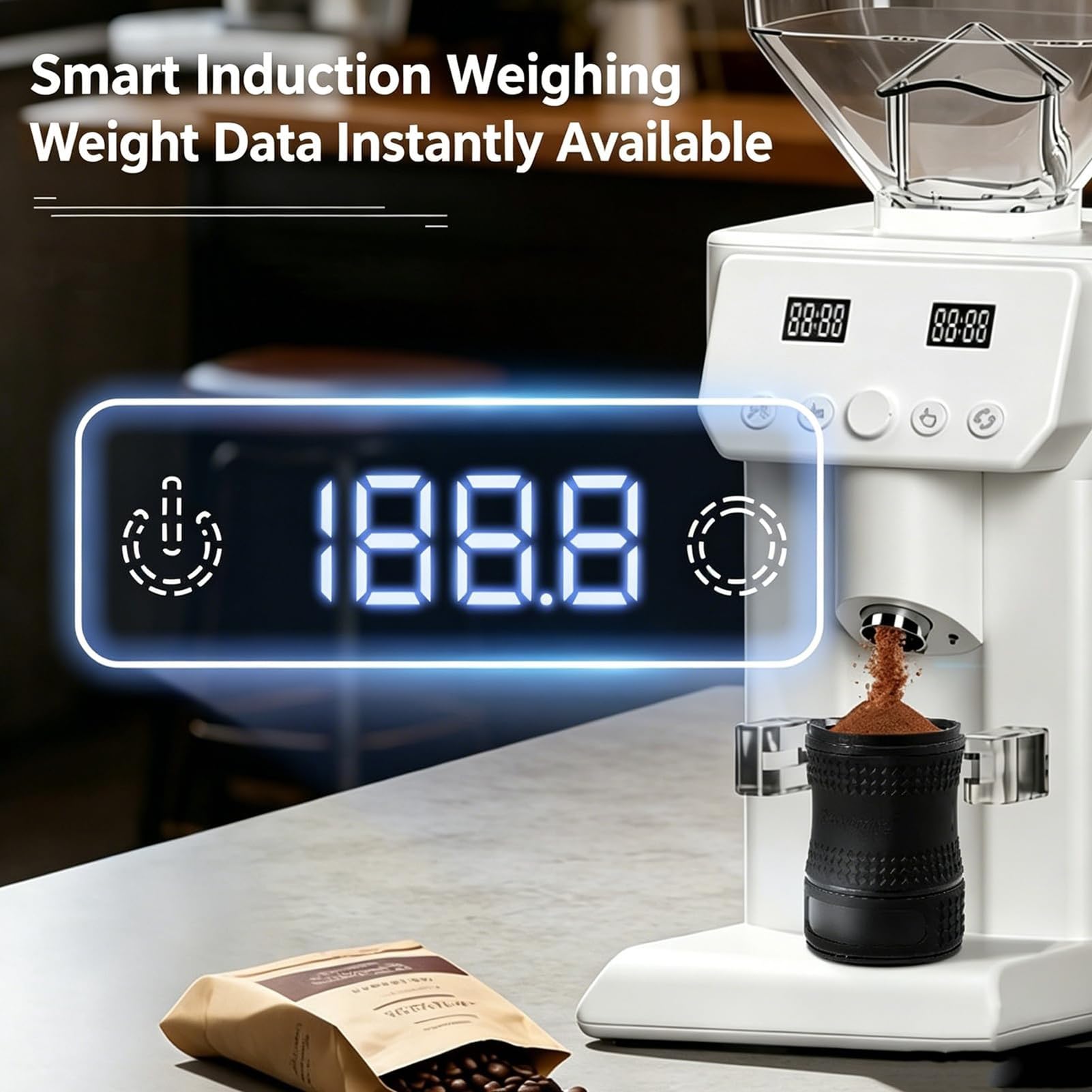 Taza dosificadora digital portátil, taza dosificadora digital de granos de café, báscula de espresso recargable con báscula LED y diseño desmontable de taza, portafiltro compatible de 58 mm