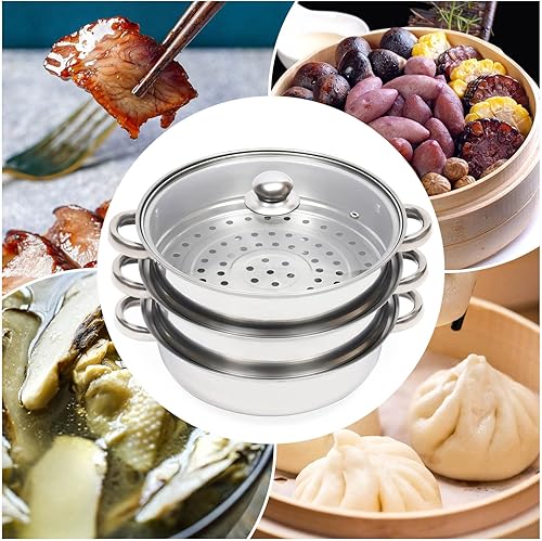 Miniatura 3 de MhdunueSK Vaporizador de alimentos de 3 capas, olla de vapor de acero inoxidable de múltiples capas, olla de vapor para verduras, olla de vapor para