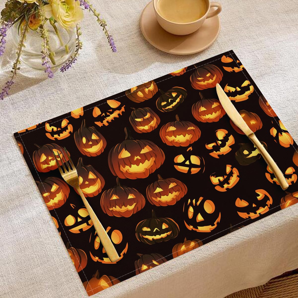 Sets de table d'Halloween lavables 30 x 45 cm lot de 6 orange