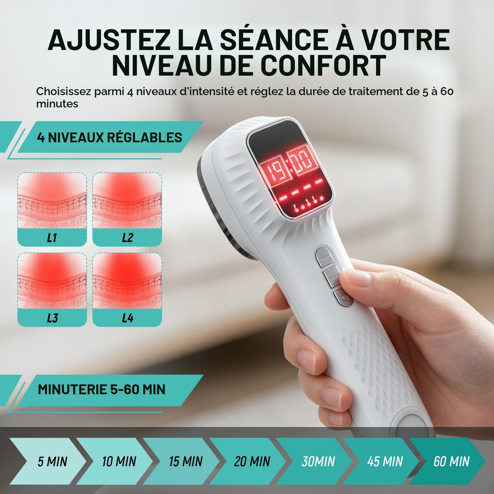 iKeener Appareil Lumière Rouge Portable avec Trépied, 3*808nm+12*650nm Dispositif Lumineux pour Confort Musculaire & Récupération Quotidienne, pour Épaule Genou Dos, Convient aux Personnes et Animaux