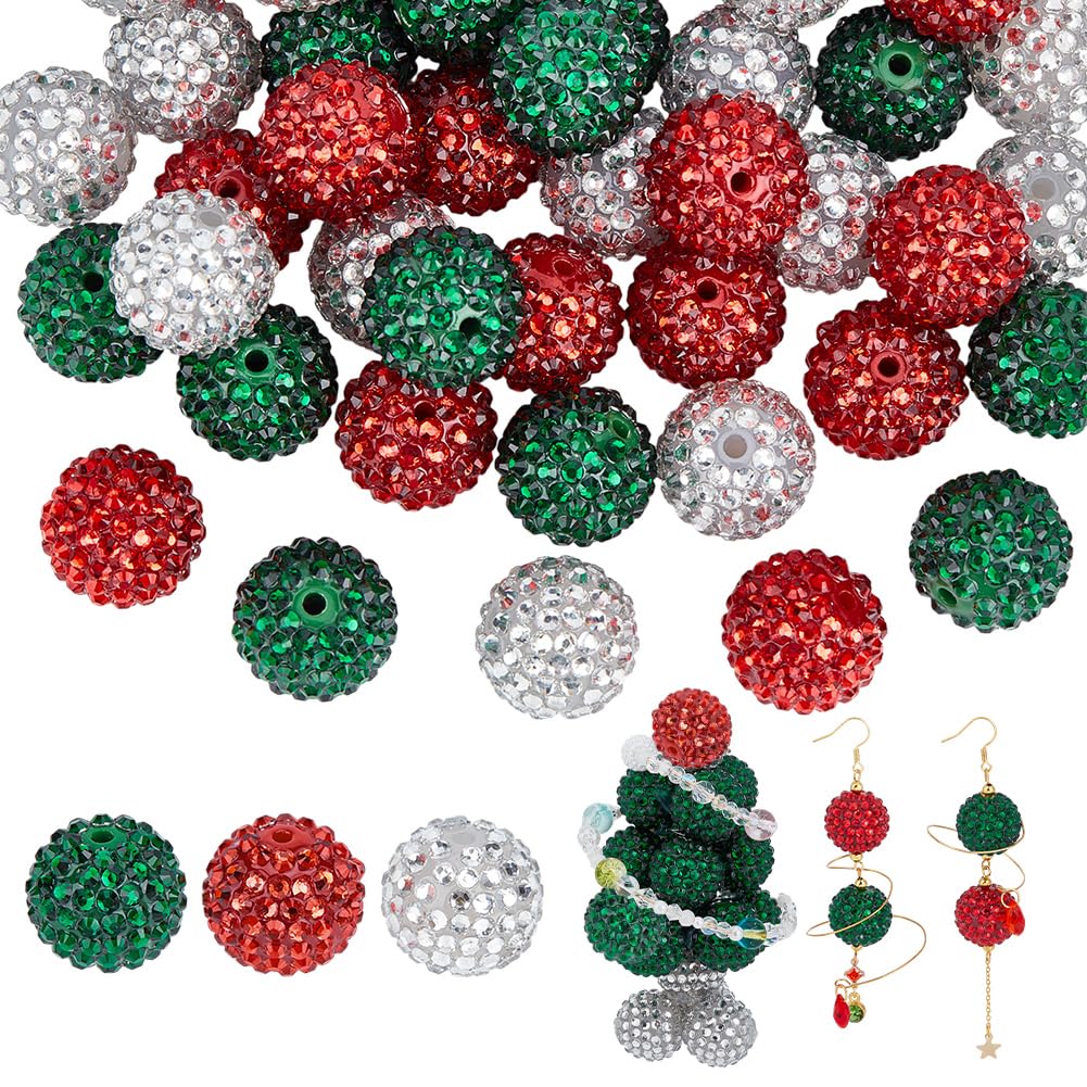 Perles disco de Noël de 20 mm en cristal rouge et vert pour la création de bijoux lot de 45