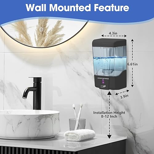 Miniatura 2 de Paquete de 6 dispensadores automáticos de jabón, dispensador de jabón líquido comercial de montaje en pared de 20 onzas, sin contacto para baño,