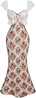 GORGLITTER Women's Lace Floral Vintage Maxi Fishtail Dress - Tea Party, Wedding Guest, Graduation Cocktail Sundress