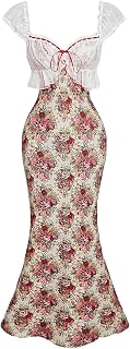 GORGLITTER Women's Lace Floral Vintage Maxi Fishtail Dress - Tea Party, Wedding Guest, Graduation Cocktail Sundress
