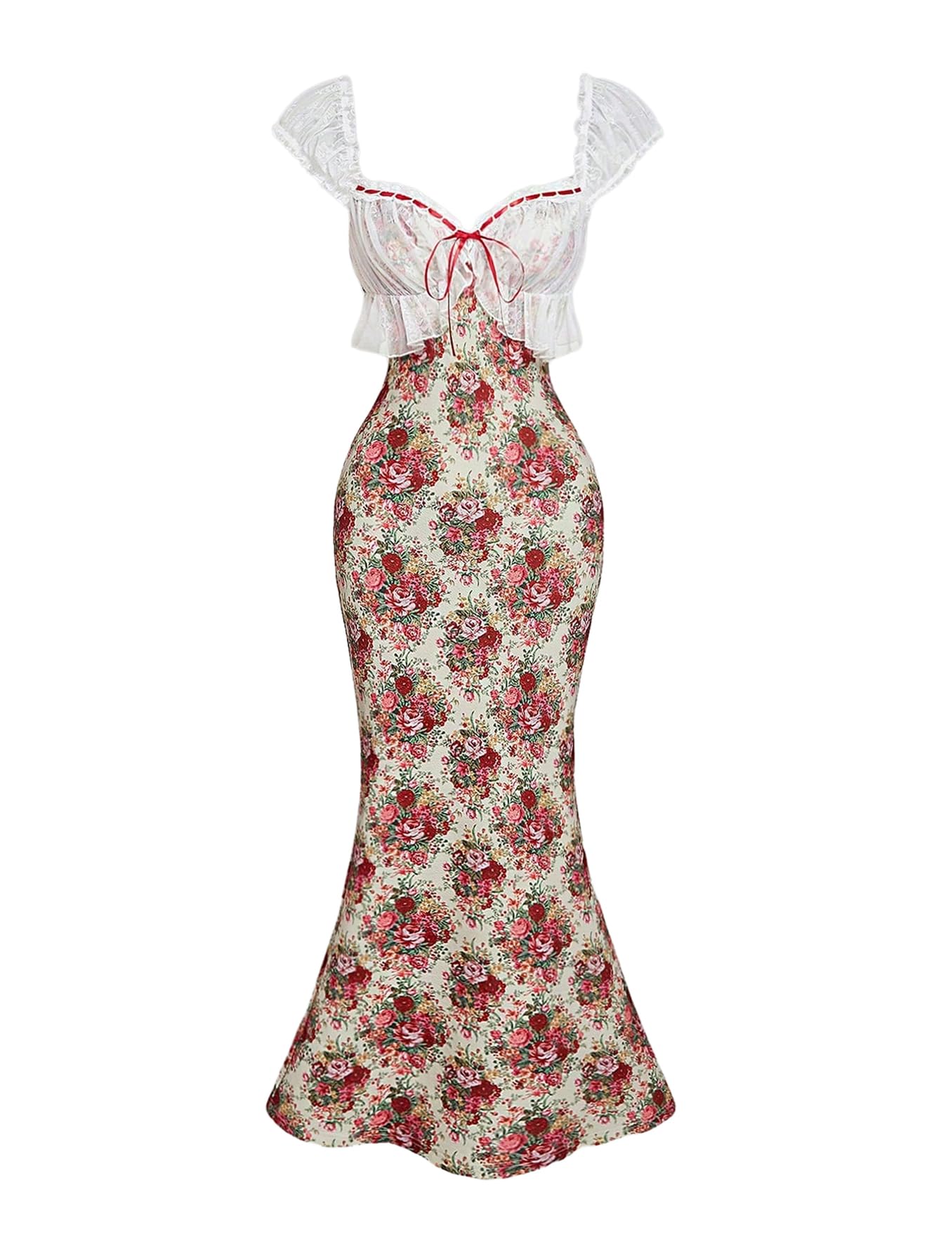 GORGLITTER Lace Floral Vintage Maxi Dress