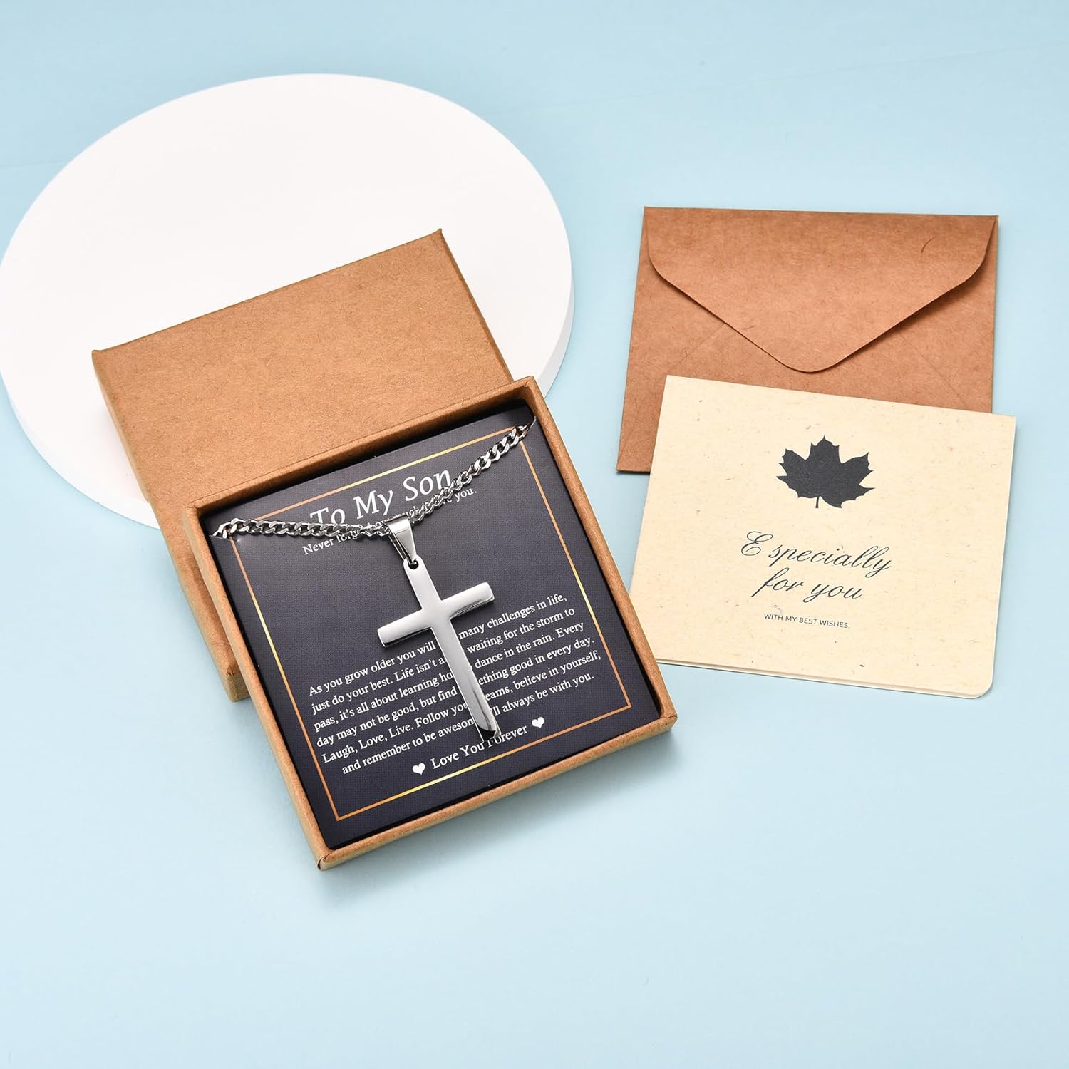 EPIRORA Cross Necklaces Gifts for Men, Silver Cuban Link Chain Necklace Gifts for Dad Son Grandson Uncle Nephew Boyfriend - Image 2