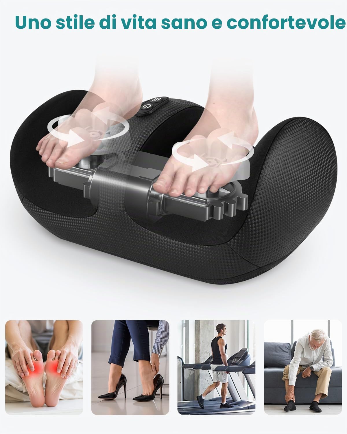 Nekteck Massaggiatore per piedi con calore, macchina per massaggio shiatsu per piedi profondo, compressione dell'aria, migliora la circolazione sanguigna e il benessere del piede (Nero)