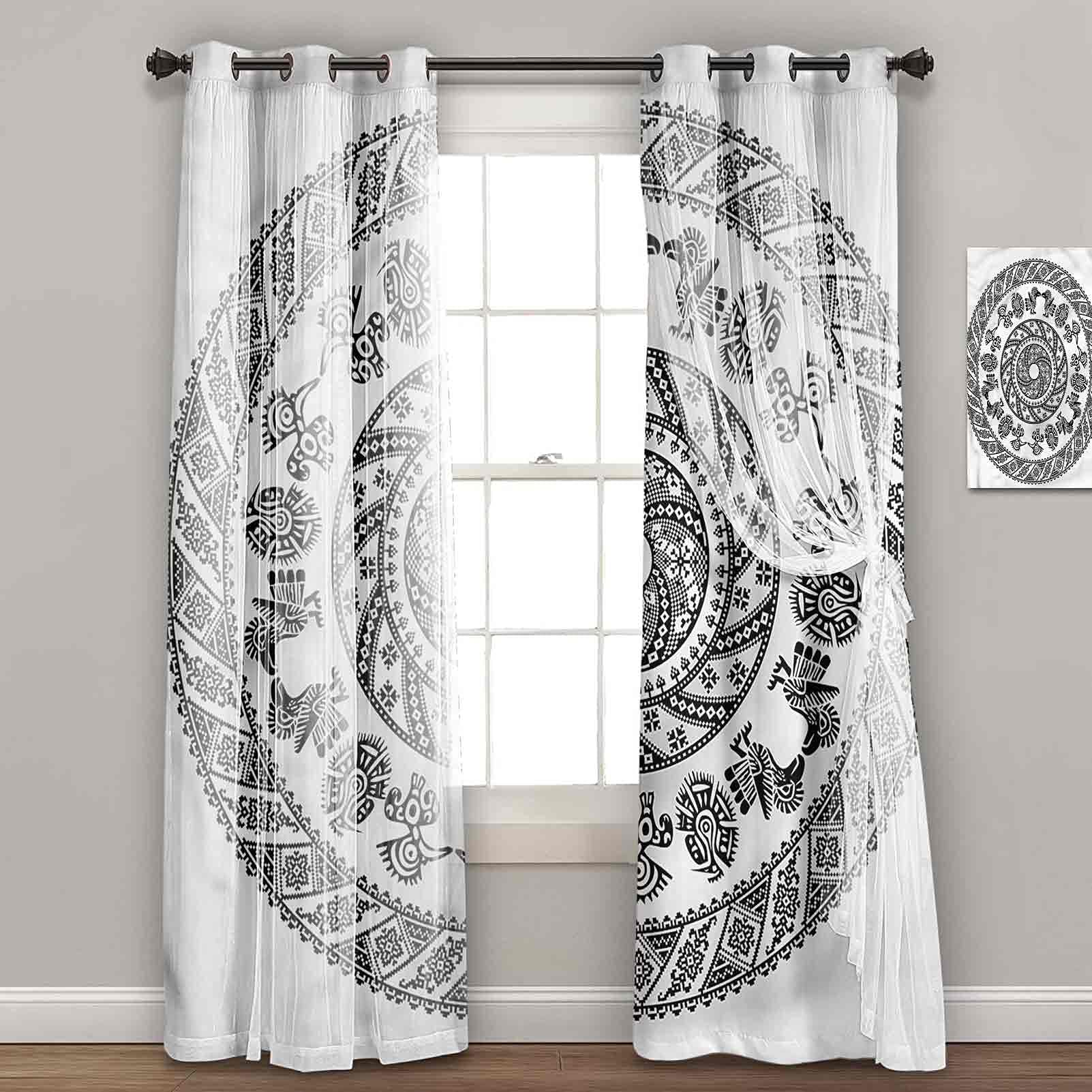 Tende Oscuranti Con Frecce E Piume Stile Azteco, 2 Pannelli 107x160 Cm Per Camera Da Letto - 2