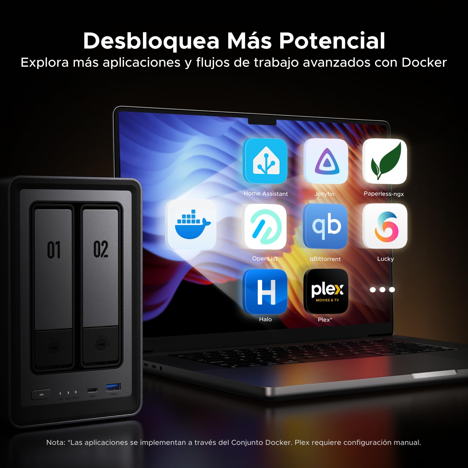 UGREEN NASync DXP2800, NAS de Escritorio de 2 bahías, CPU Intel N100 de Cuatro núcleos, 8 GB de RAM DDR5, 2,5 GbE, 2 Ranuras M.2 NVMe, HDMI 4K, Almacenamiento Conectado a Red (sin Disco)