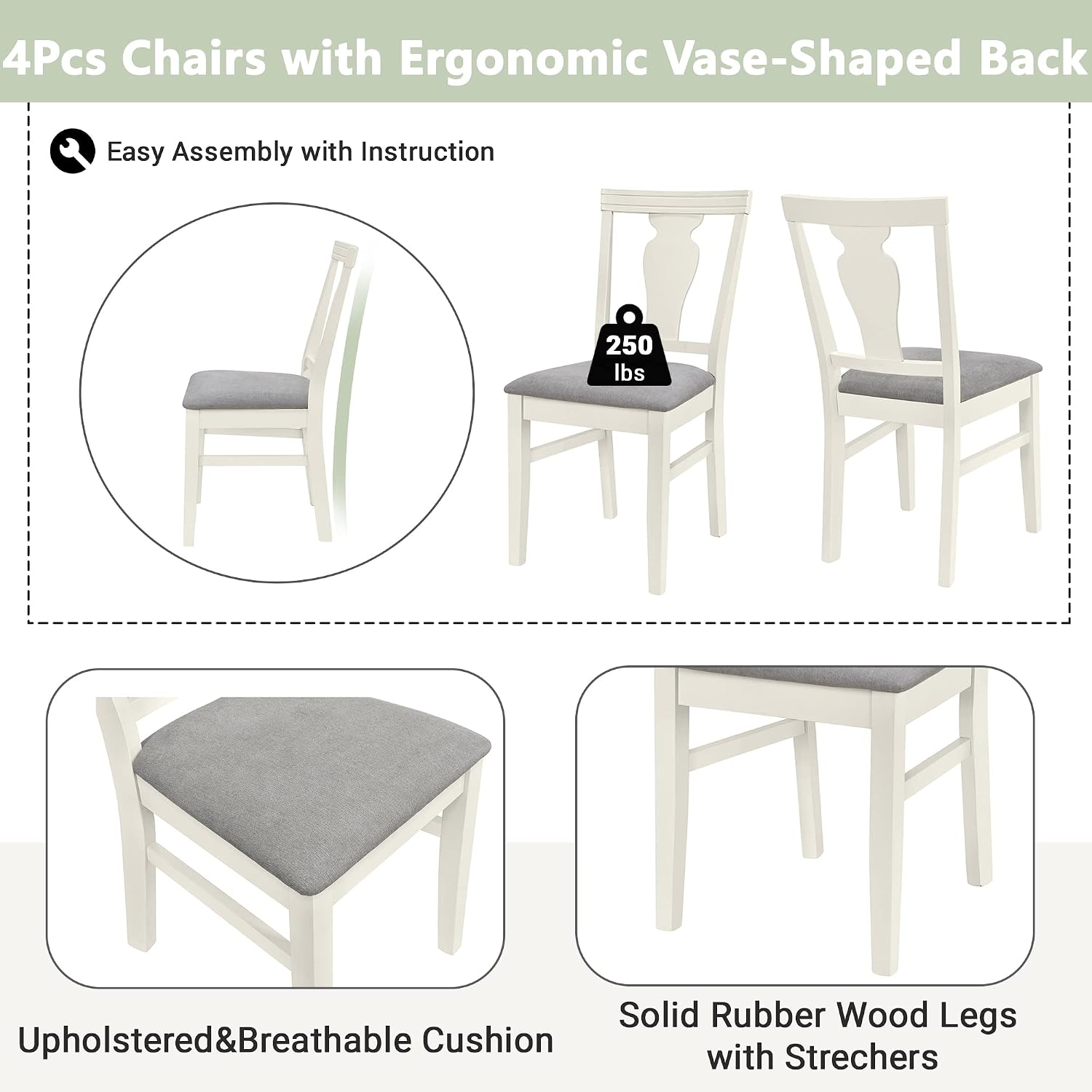 Harper & Bright Designs Mid-Century Wood 5-Piece Dining Kitchen Table Set, Round Kitchen Set with 4 Upholstered Dining Chairs for Small Places, Cream White