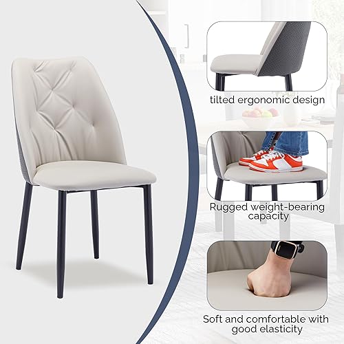 Miniatura 5 de IULULU Sillas de comedor de piel sintética, color beige, modernas, con patas chapadas en metal de hierro, negro y asiento acolchado para encimera de