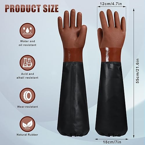 Miniatura 2 de Guantes químicos de goma de 24 pulgadas de largo, resistentes al agua, con forro de algodón, guantes de estanque de brazo completo para limpieza de