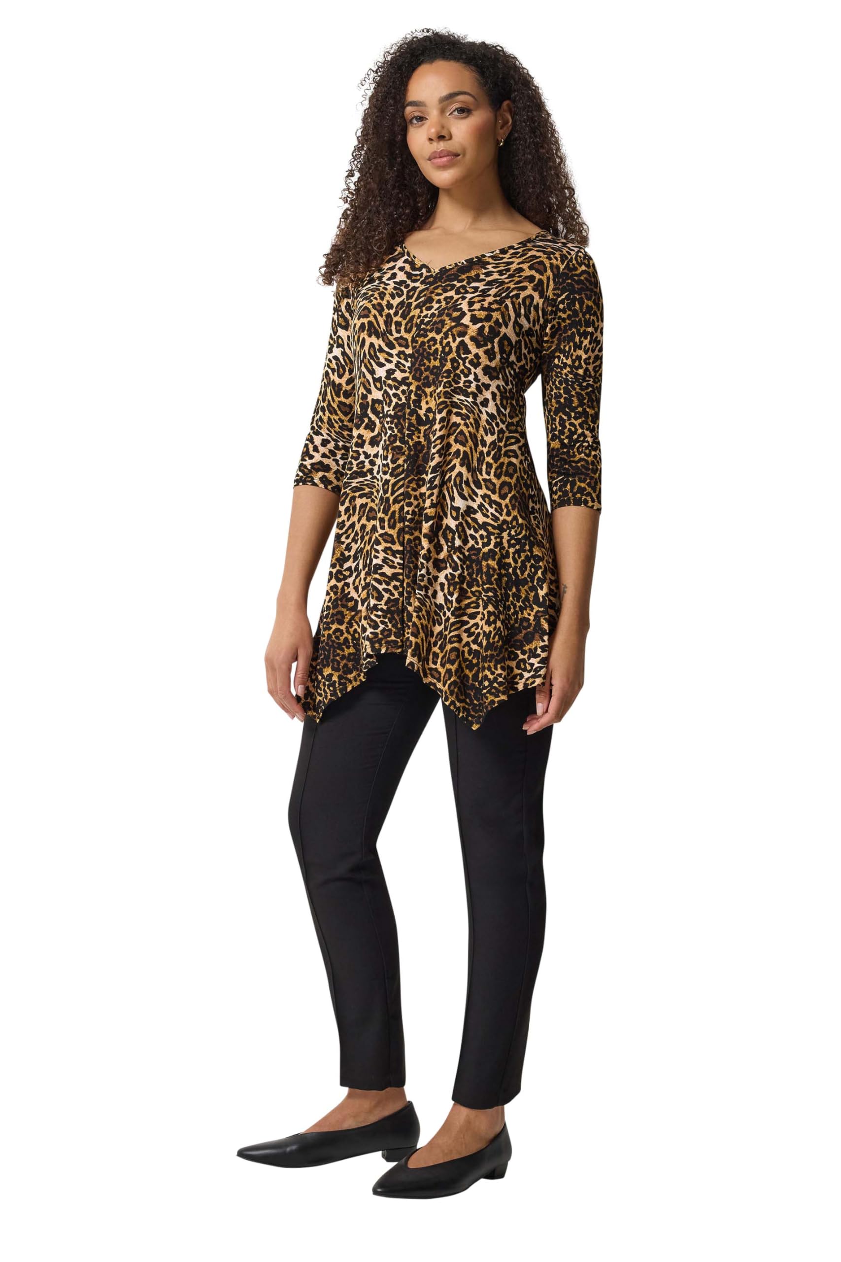 M&Co Leopard Print Hanky Hem Top - Women's Brown