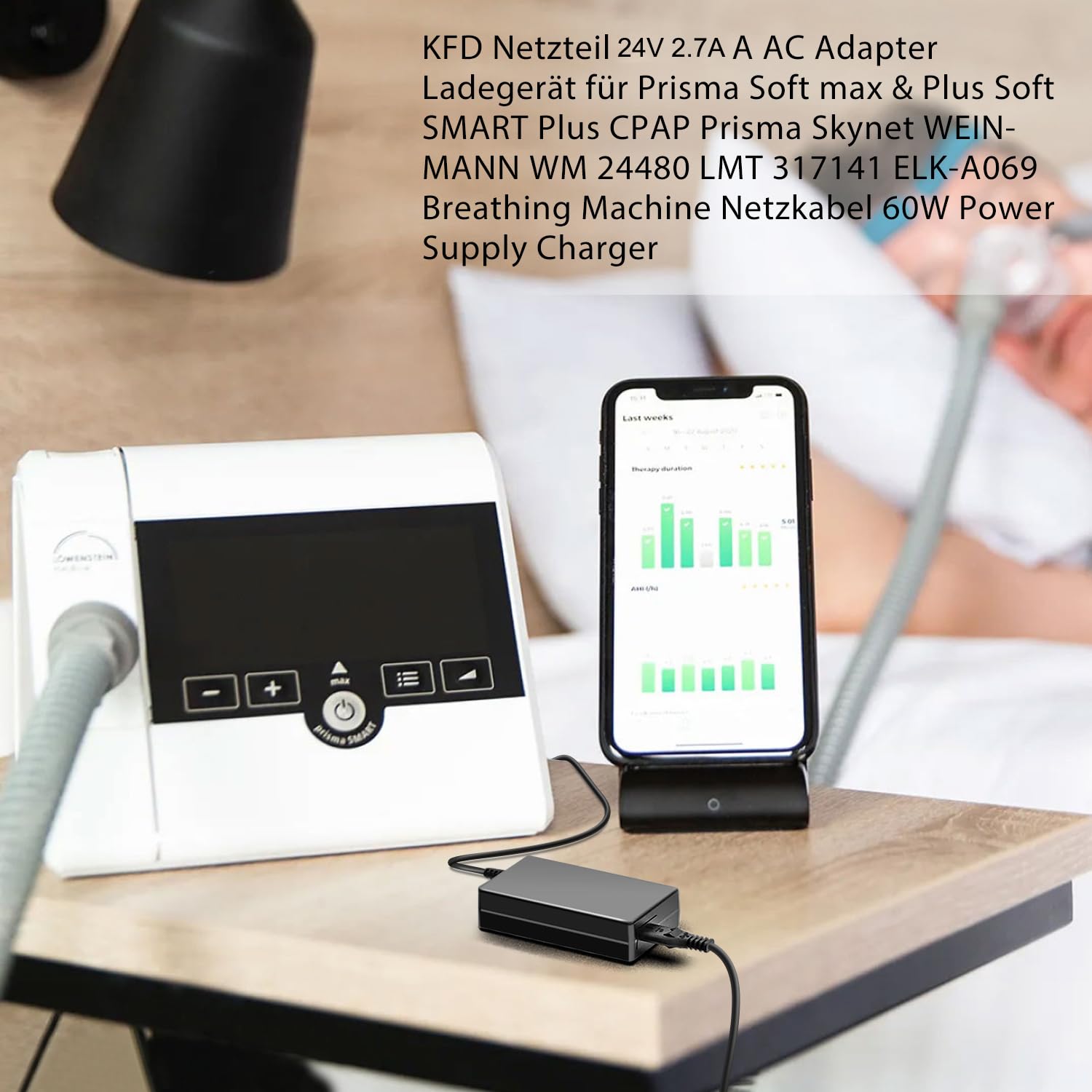KFD Netzteil 24V 2,7A Ladegerät für Löwenstein Prisma SMART Plus/Max Prisma SOFT Plus/Max Medical Skynet ELK-A069 CPAP Schlafapnoegerät WEINMANN WM 24480 60W Adapter (PASST NICHT mit 37V 90W wm 29657)