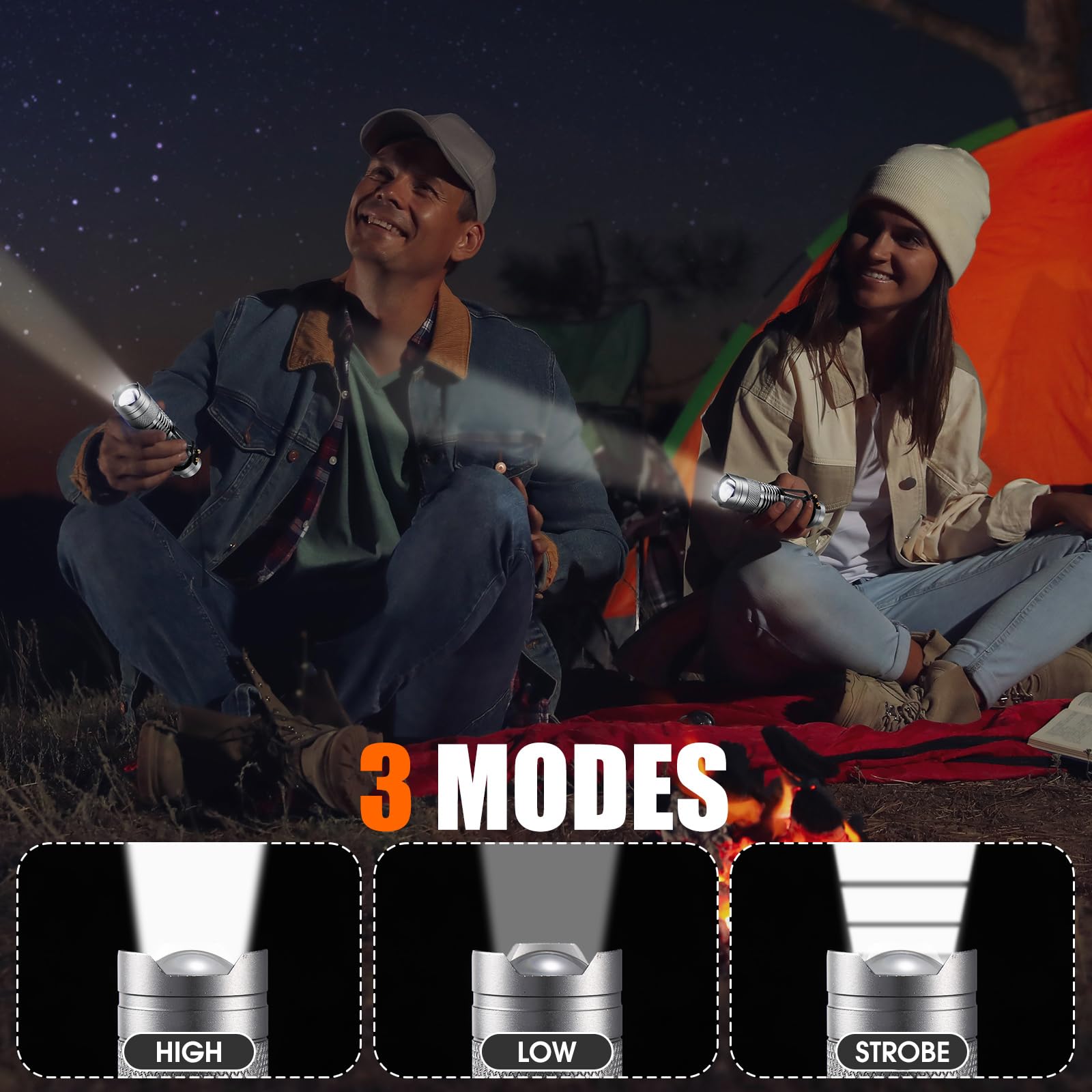 20 linternas LED mini 3 modos tácticas pequeñas resistentes al agua de bolsillo luz táctica foco ajustable con zoom linterna para interiores y exteriores (plata)