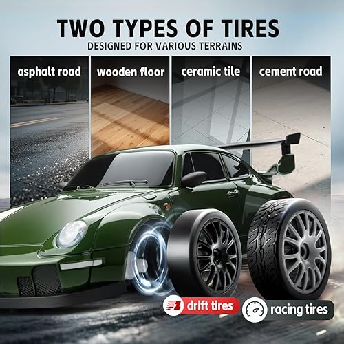 Miniatura 5 de Auto de deriva a control remoto, escala 124, vehículo con luces LED, 2.4 GHz, 20 KMH, 4WD, coches RC de alta velocidad, neumáticos a la deriva y dos