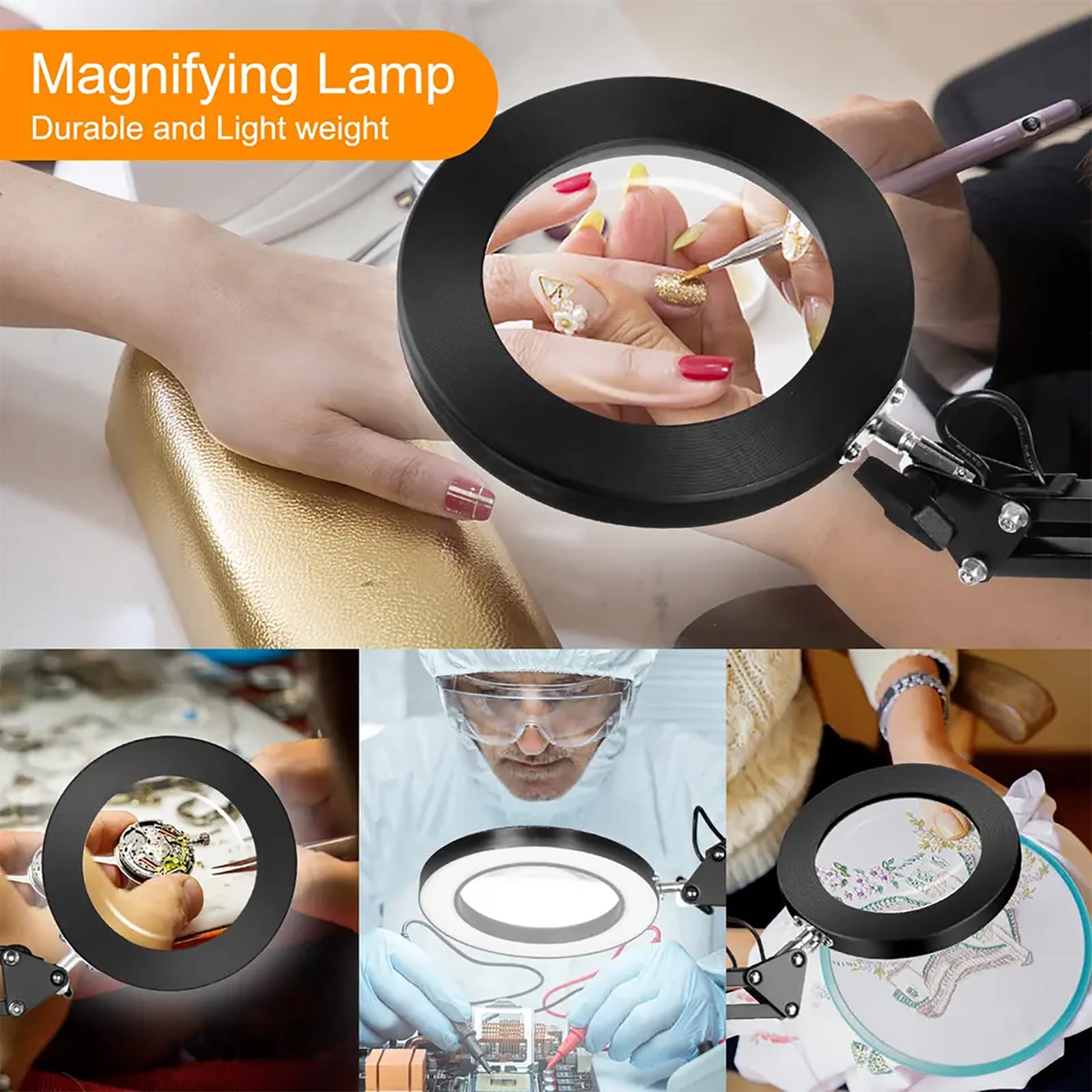 Vergrotende Bureaulamp, 8x LED-vergrootglas Met Licht, Bureaulamp Met Klem En Vergrootglas, Traploos Dimbaar In 3 Modi En 10 Helderheidsniveaus, Opladen Via USB, Voor Dichtbij Werken