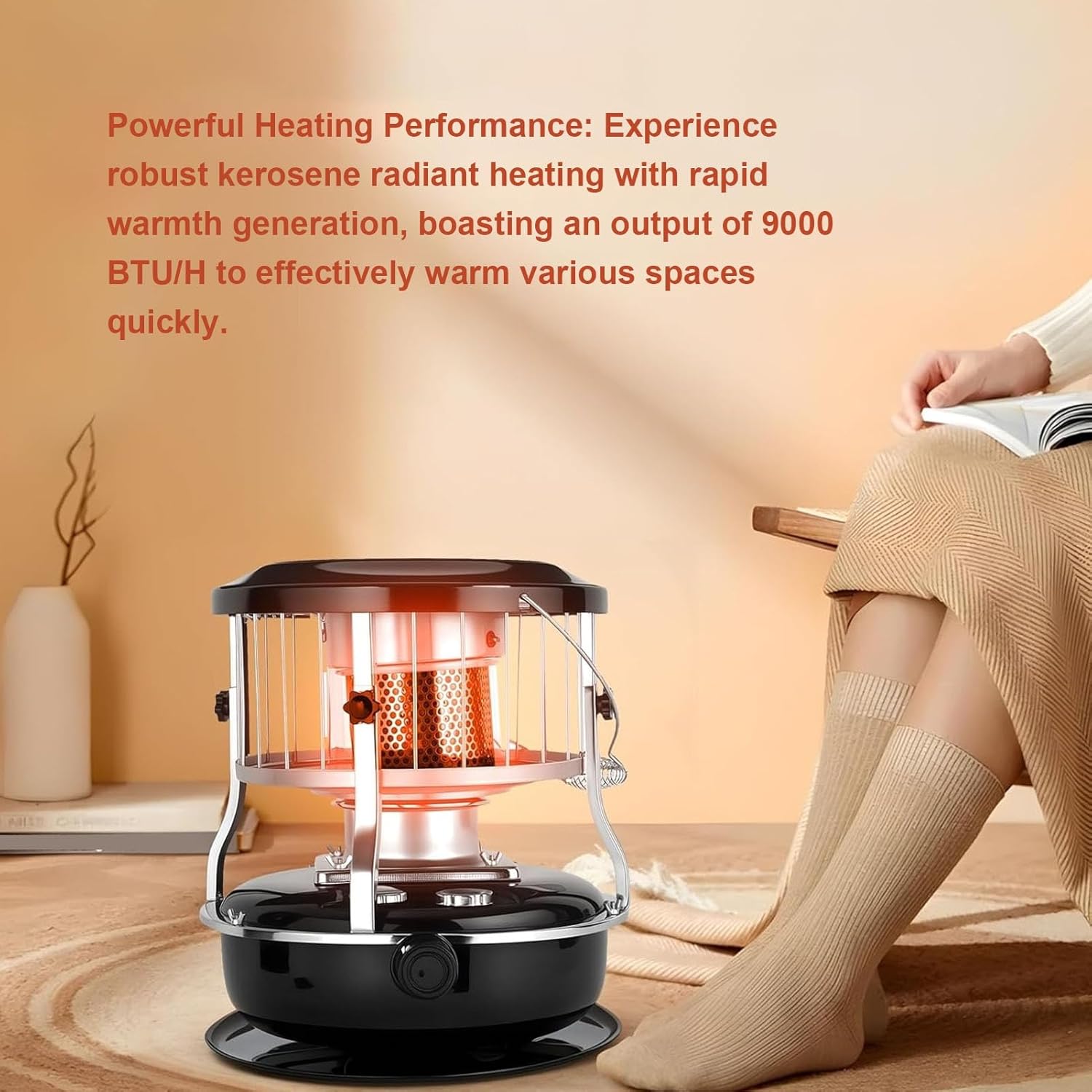 Portable Kerosene Heater 2600W 9000BTU 4.6L Height Adjustable Outdoor Indoor Kerosene Space Heater for Camping Tent Ice Fishing Emergency