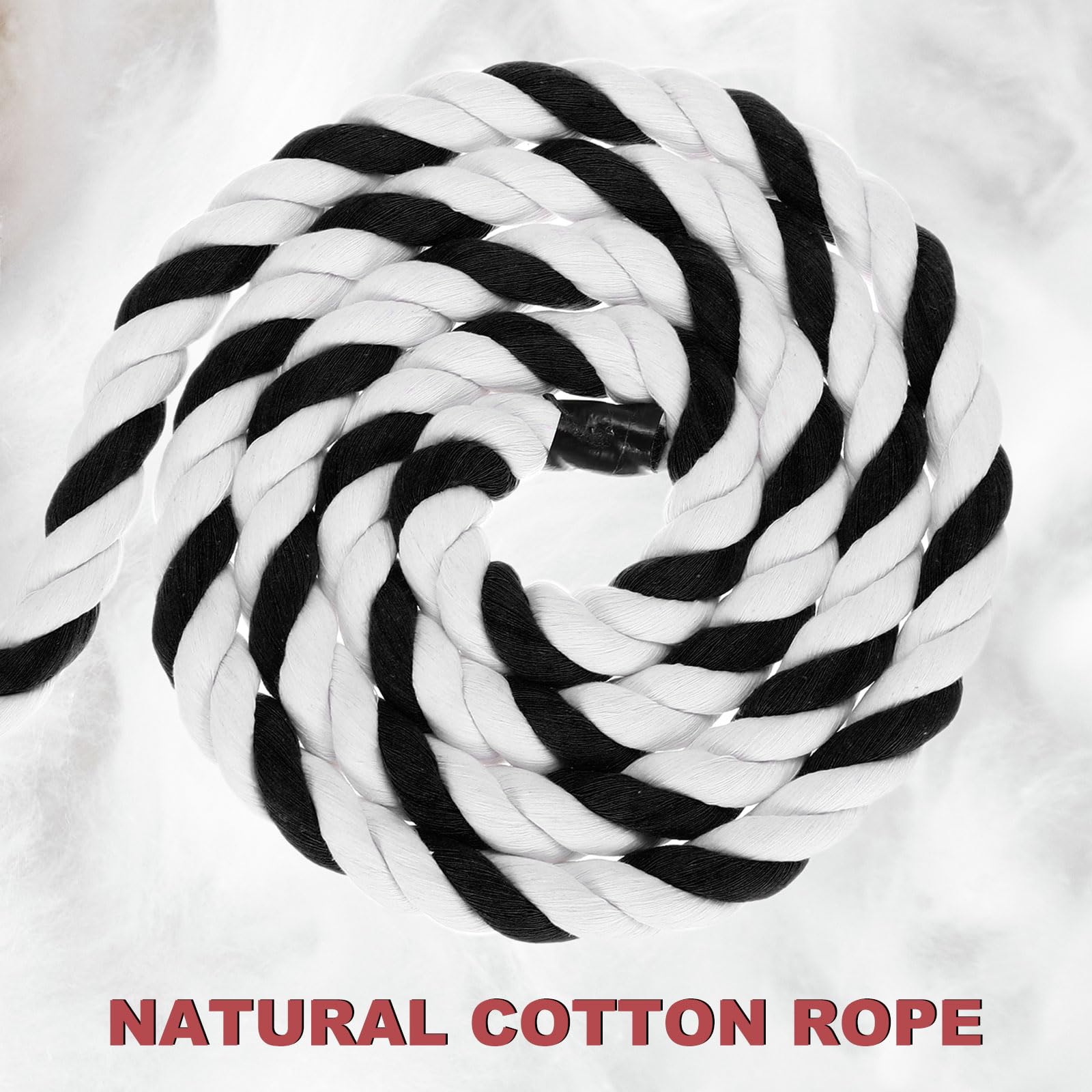 PATIKIL 1 Inch x 50 Feet Natural Twisted Cotton Rope 3 Strand Strong Thick Cotton Rope Tug of War Rope for Railings Crafts Games Home Decor Black White - Image 3