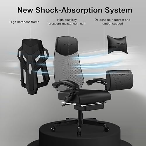 Miniatura 4 de GTRACING Silla para videojuegos, silla de computadora con respaldo de malla, silla ergonómica para juegos con reposapiés, silla reclinable con