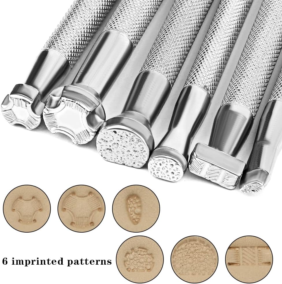 6 Pcs Leather Stamping Tools Sets, Different Shape Pressing Punch Sets, Quality Carving Leather Craft Tools for DIY Beginners and Professionals