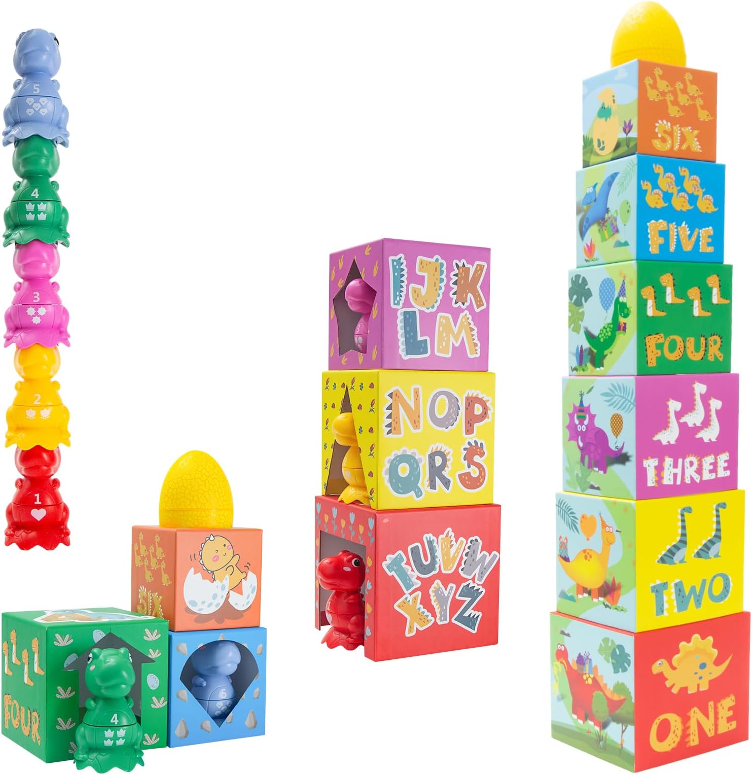 MITCIEN Dinosaur Stacking Blocks Toys for Toddlers, Toddlers Preschool Learning Toys Number Stacking Nesting Boxes, Preschool Educational Toys with Dinosaur&Egg