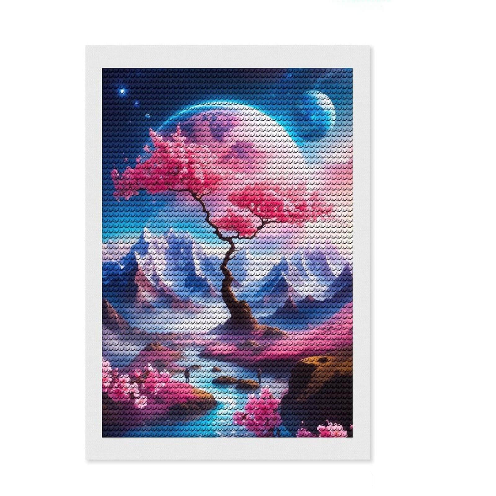Junmoney Magic Pink Tree Diamond Painting Canvas Set 8"x12", for Women, Good for Quiet Evenings, Home Wall Decor, Birthday Gift