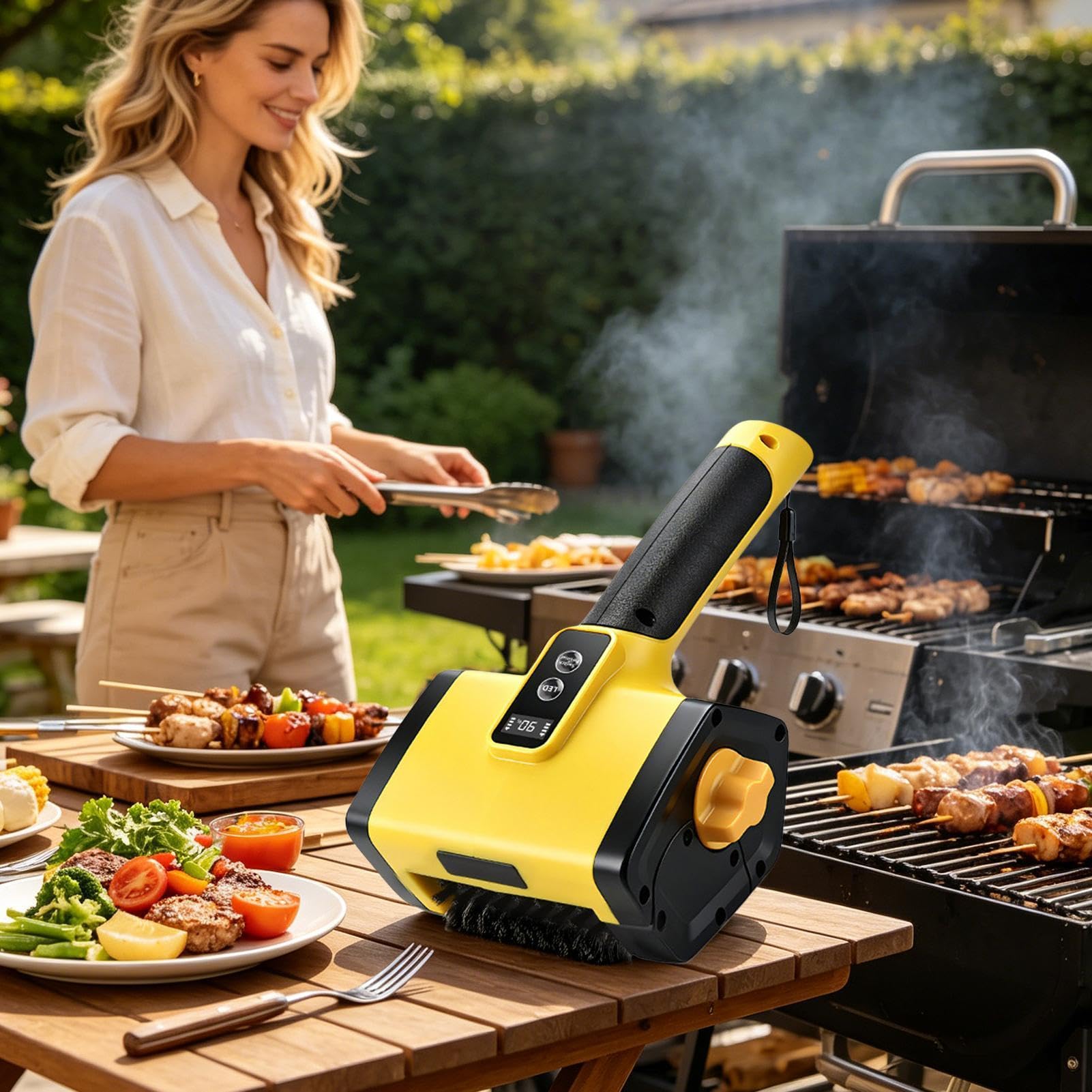 Limpiador de Parrilla Automático 3000mAh 2 Velocidades Potentes | Cepillo Limpiador para Barbacoa para Rejillas de Barbacoa y Hornos, en Interiores y Exteriores, Hogar, Campings, y
