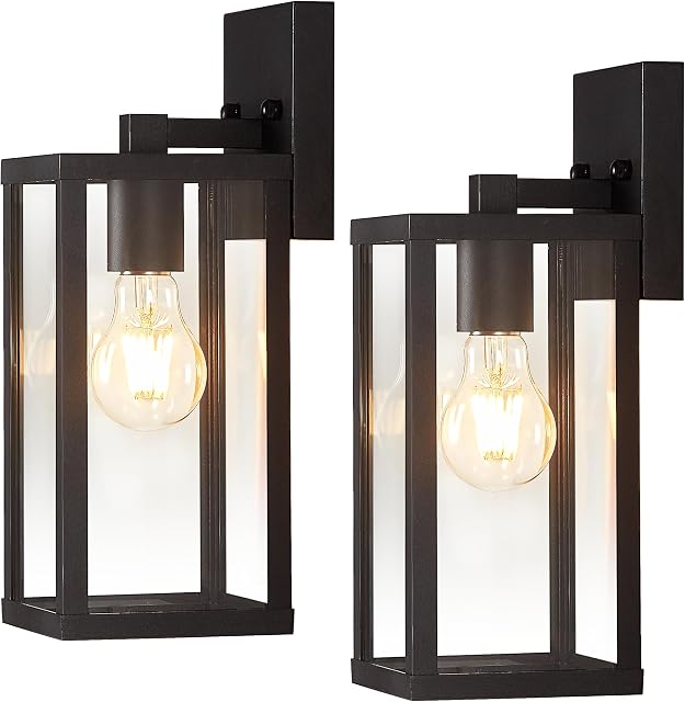 2 Pack Matte Black Outdoor Porch Wall Sconce Light Fixture | Modern Anti-Rust Weatherproof Aluminum Wall Lamp,Open Bottom,UL Listed,Ideal for house,exterior,front‑door,patio,garage.