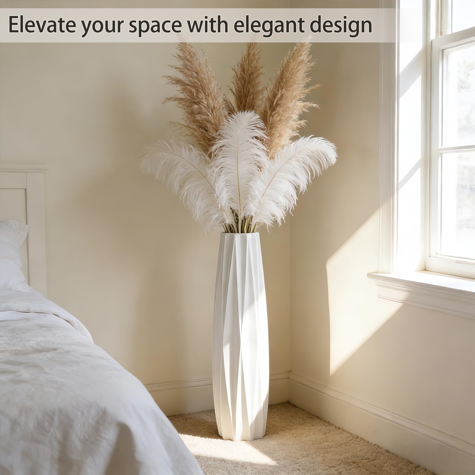 Moderne Weiße Keramik Bodenvase 71cm,Große Vase für Blumen, Stilvolle Dekoration für Wohnzimmer, Büro, Schlafzimmer, Minimalistisches Design