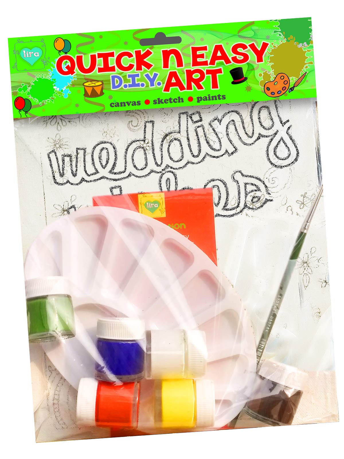 Quick n Easy Do-It-Yourself painting kit by Lilly Caur for kids 5-60 years old - 8HX6W w/ Canvas Sketch - Wedding Wishes