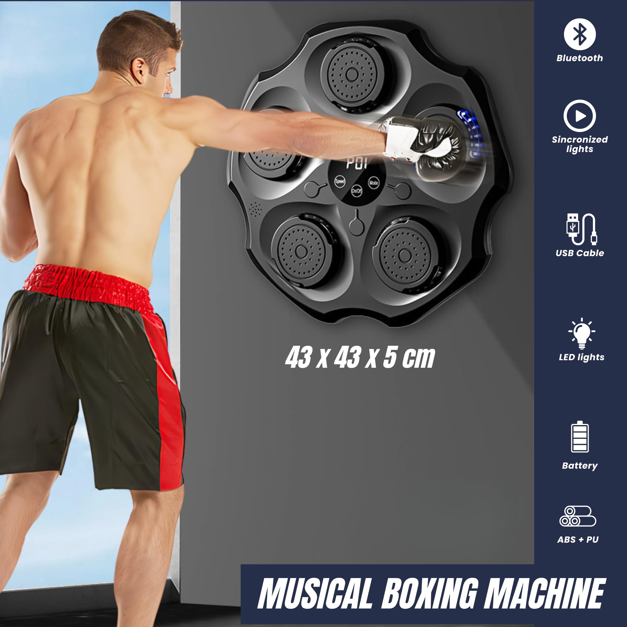 MAGIC SELECT Máquina de Boxeo Musical, Equipo De Entrenamiento De Boxeo para Pared de Poliuretano, Almohadilla De Boxeo con LED con Guantes de Boxeo, Bluetooth, Luces al Ritmo de la Música.