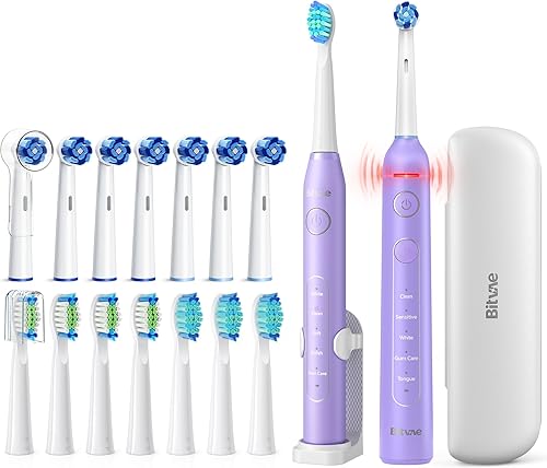 Bitvae Paquete de cepillos de dientes eléctricos ultrasónicos y giratorios para adultos y niños, cepillos de dientes recargables sónicos aceptados