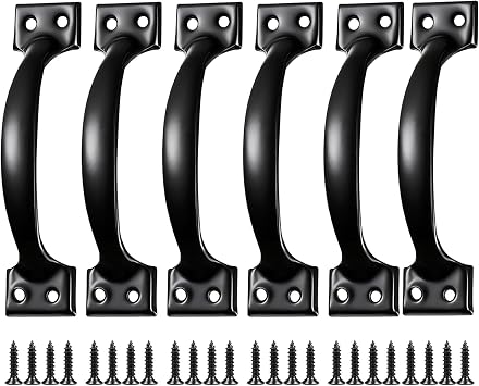 6 Pcs Black Gate Handle, 92mm Pull Handles with 24 Screws for Wooden Gates Doors Cabinets Furniture Garden Shed Outdoor Indoor Use